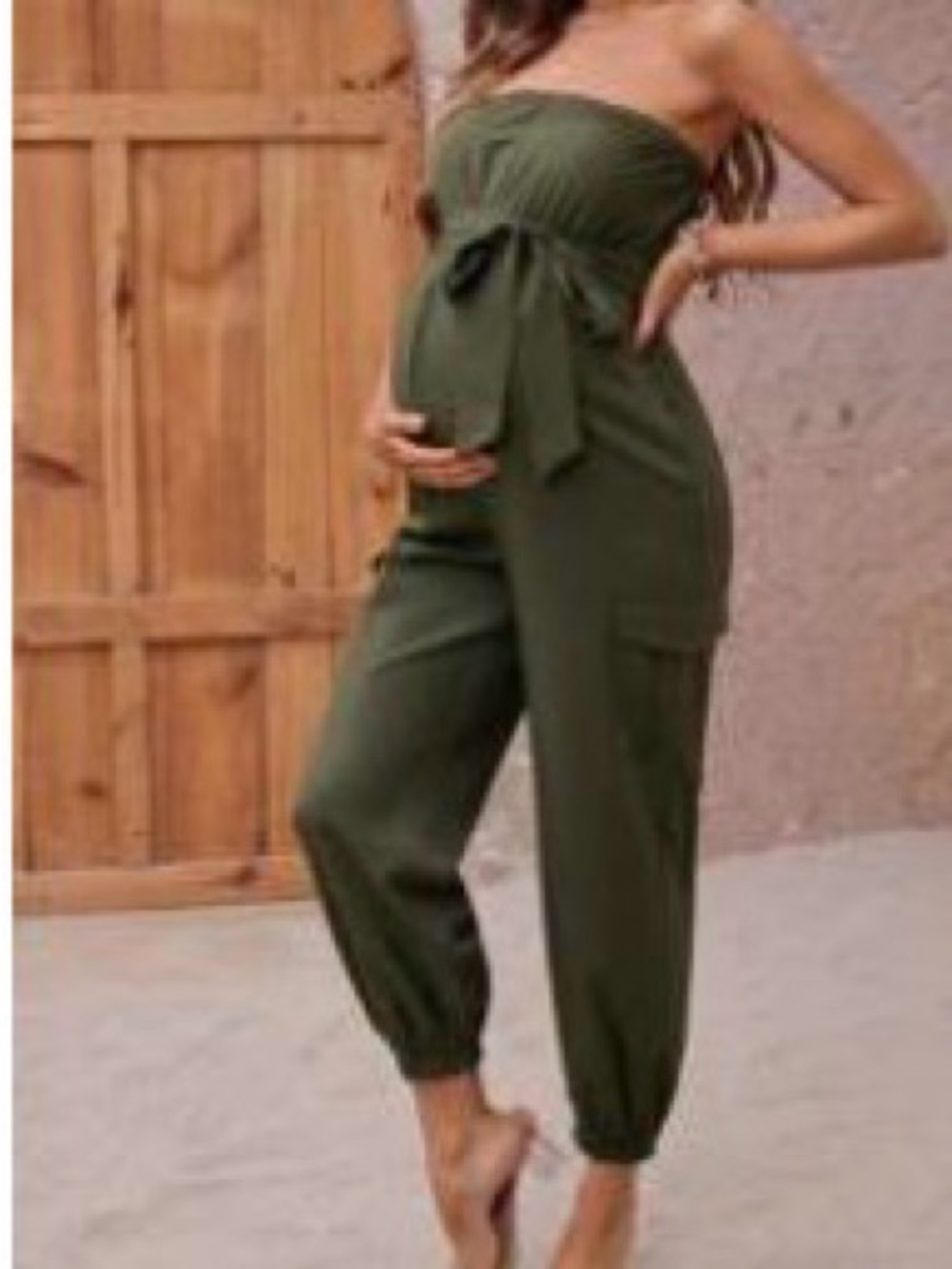 Strapless Olive Tie-Waist Jumpsuit